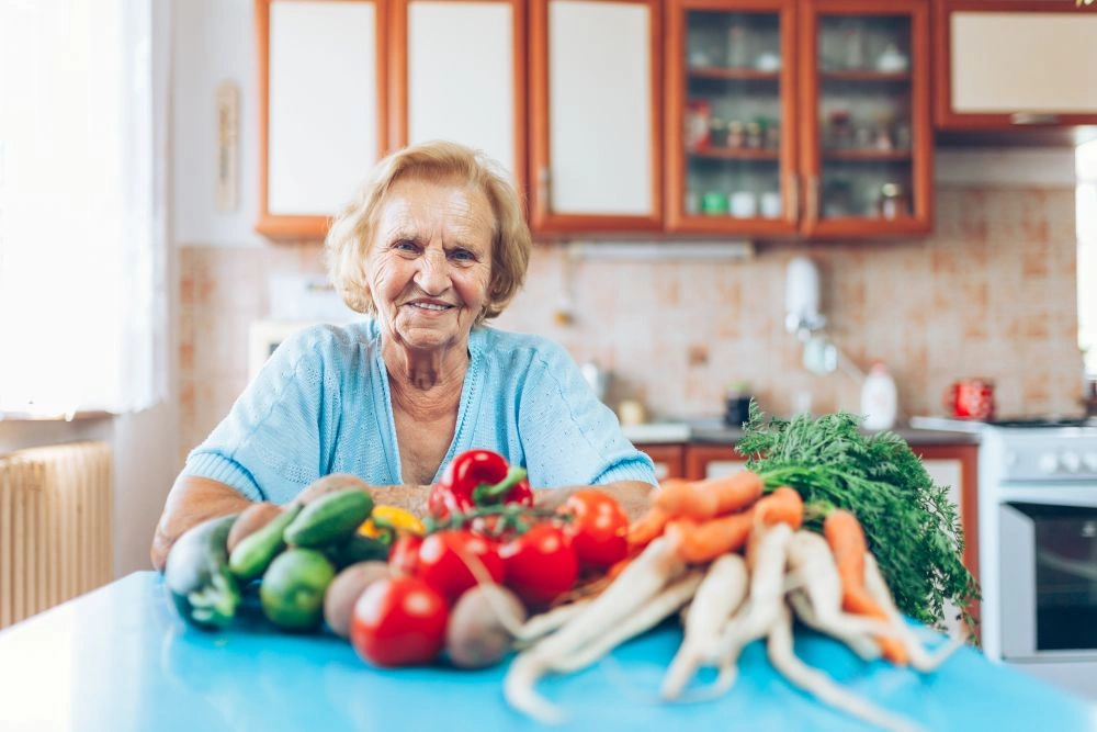 senior woman with vegetables
